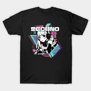 TECHNO - Y2K Anime (White/teal/pink) T-Shirt